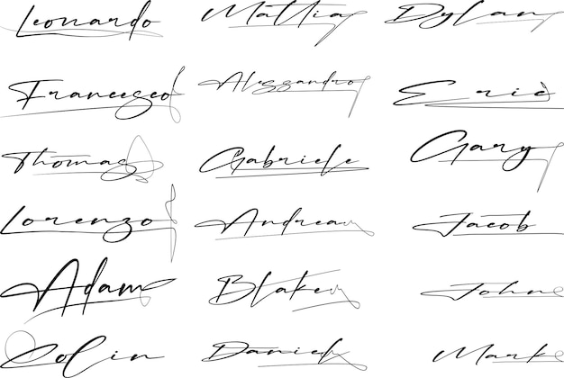 Vector set handtekeningen handtekening doodle en naam handgeschreven handtekening verschillende voorbeeldhandtekeningen