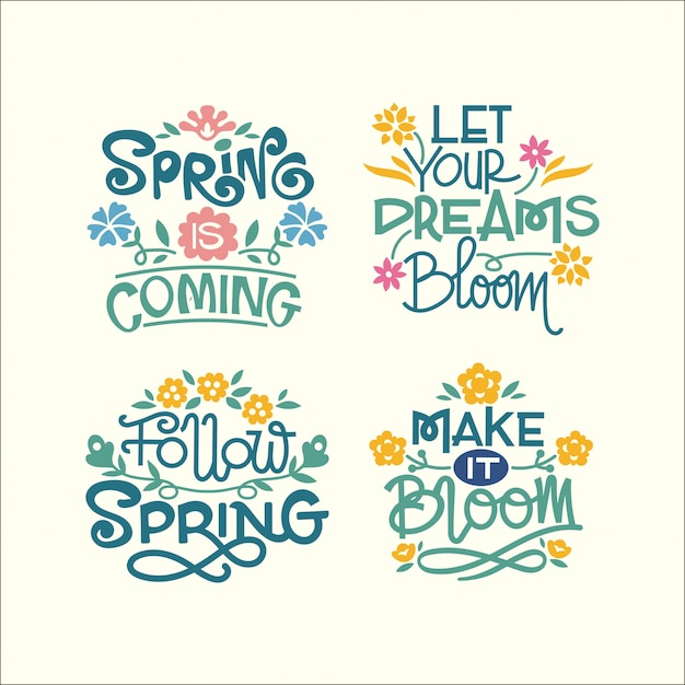 Set of handwriting inspirational quote about spring season