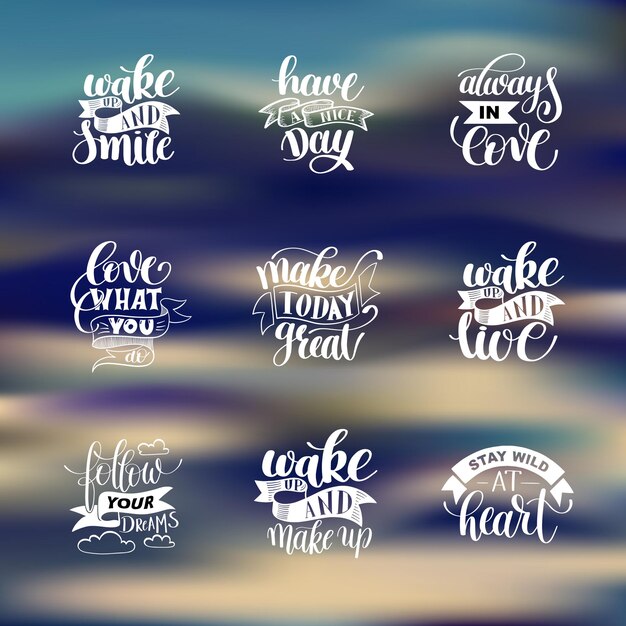 Set of handwritten lettering positive quote about life calligraphy vector illustration poster