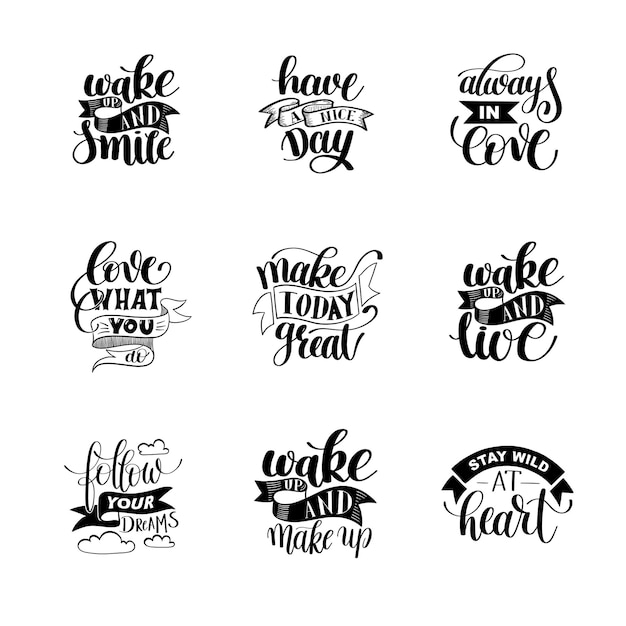 Vector set of handwritten lettering positive quote about life calligraphy vector illustration