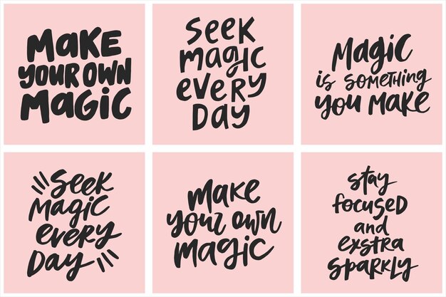 Vector set of handwritten quotes about magic