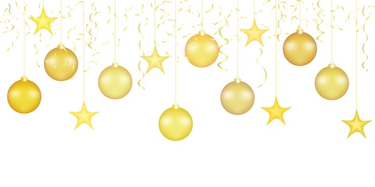 Vector set of hanging golden christmas balls on a white background festive vector new year decoration