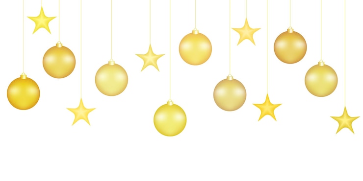 Vector set of hanging golden christmas balls on a white background festive vector new year decoration