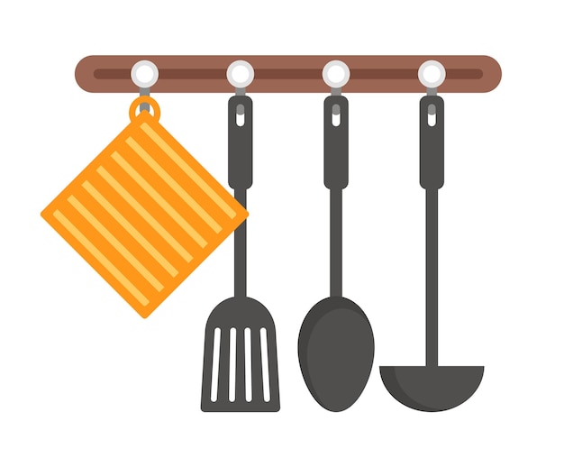 Vector set of hanging kitchen utensils. vector illustration