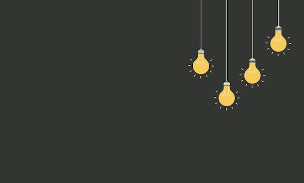 Set of hanging light bulbs. Trendy flat vector light bulb icons with concept of idea on black