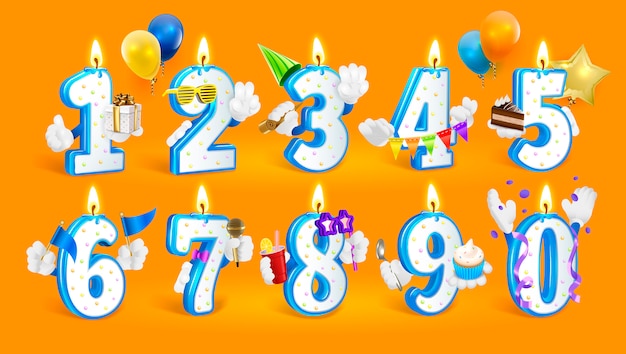 Set of happy birthday candle numbers.