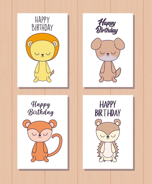 Set di carte di buon compleanno con simpatici animali