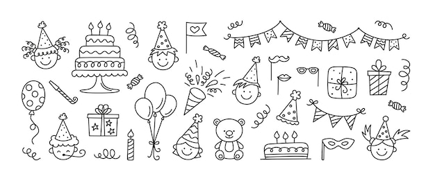 Set of happy birthday doodles