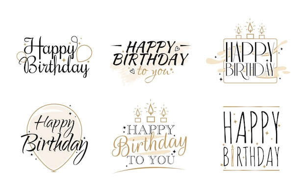 Set of happy birthday gold invitation icons