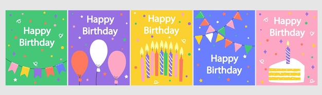 Set of Happy Birthday Greeting Cards
