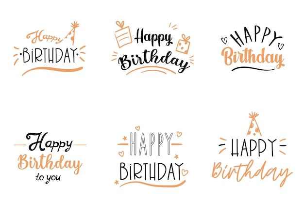 Set di iscrizioni scritte di buon compleanno. illustrazione vettoriale.