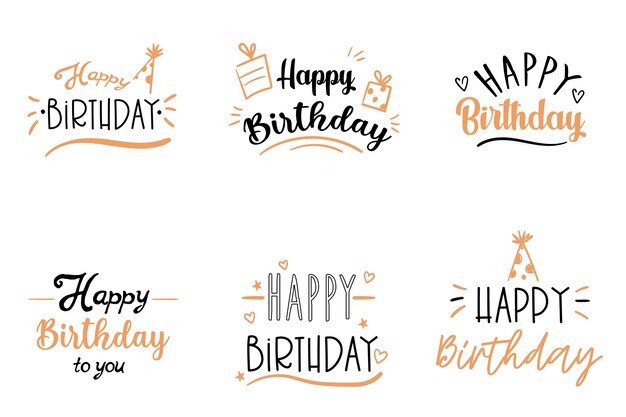 Vector set of happy birthday lettering inscriptions. vector illustration.