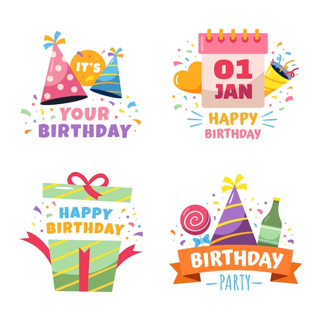 Set of happy birthday sticker vector in white background