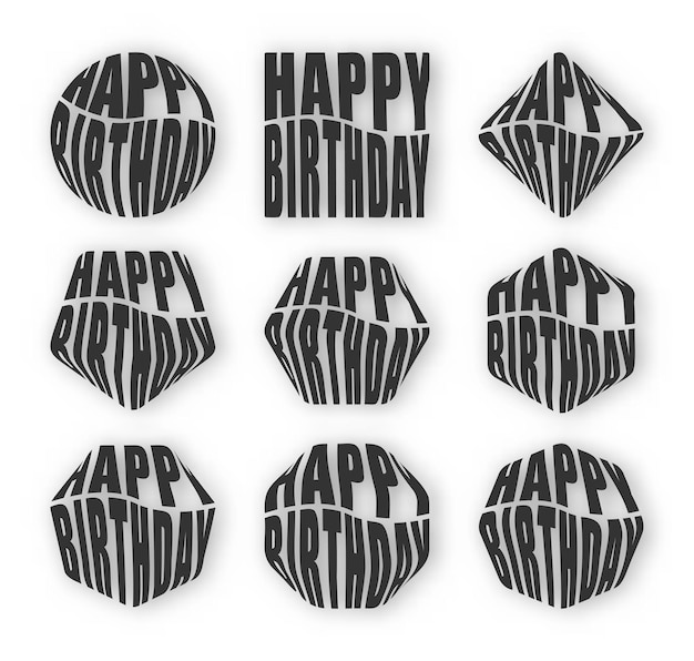 Set happy birthday text. with a polygon shape