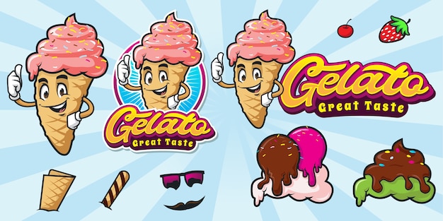 Set of happy cartoon ice cream logo