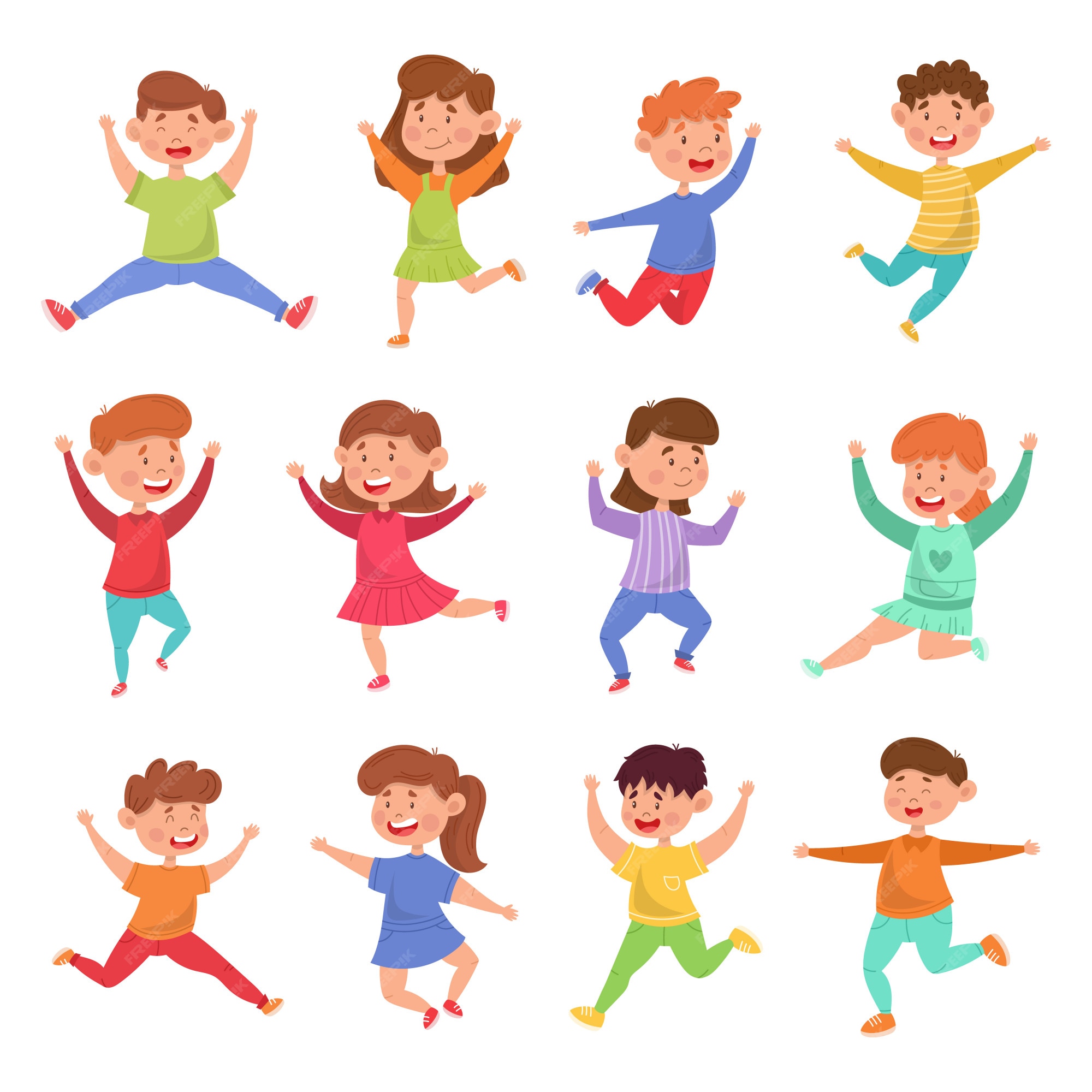 Group of cheerful children in a jump cartoon Vector Image