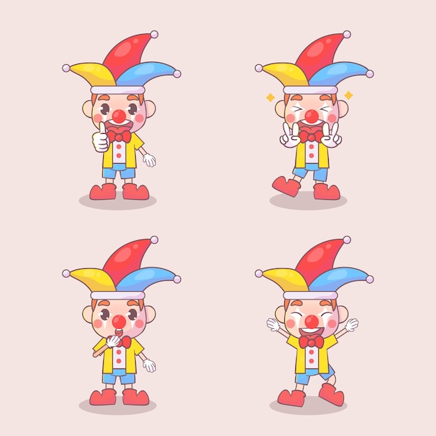 Set of happy clown cute character with many gesture expressions