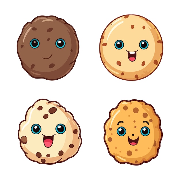 Vector set of happy cute cookies watercolor illustrations for printing