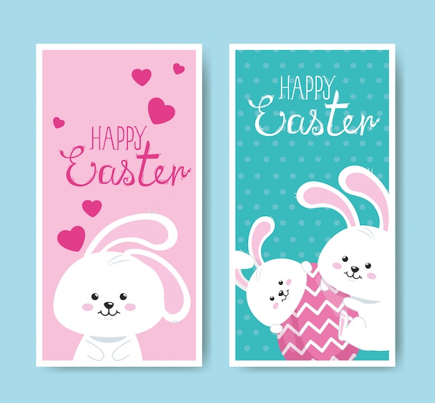 Set of happy easter cards with cute decoration