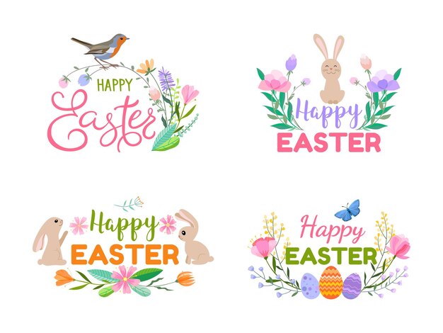 Vector set of happy easter vector illustrations