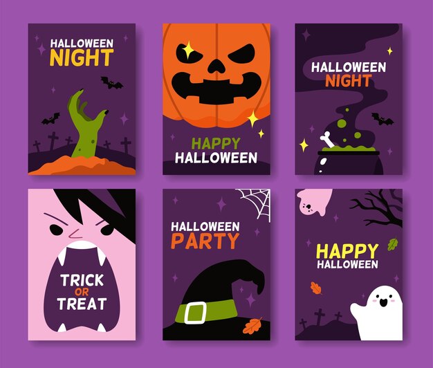 Vector set of happy halloween cards illustration of halloween party flat vector illustration