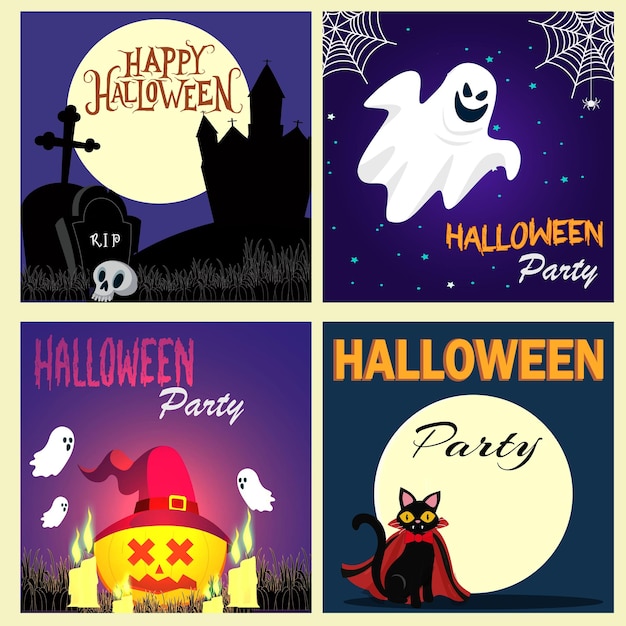 Set of Happy Halloween cartoon illustrations
