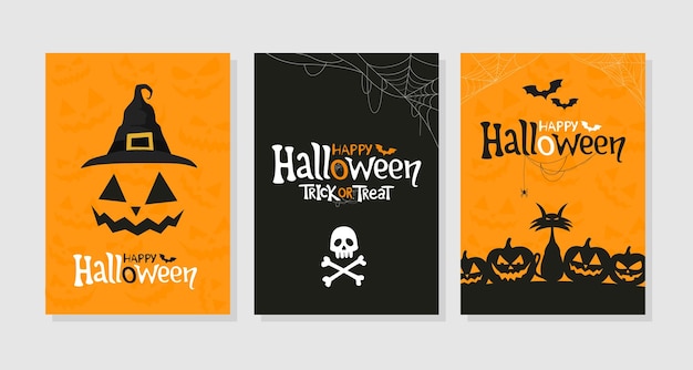 Set of Happy Halloween greeting cards Party invitations