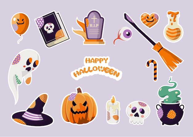 Vector set happy halloween stickers