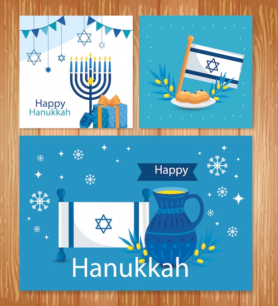 Set of happy hanukkah greeting card