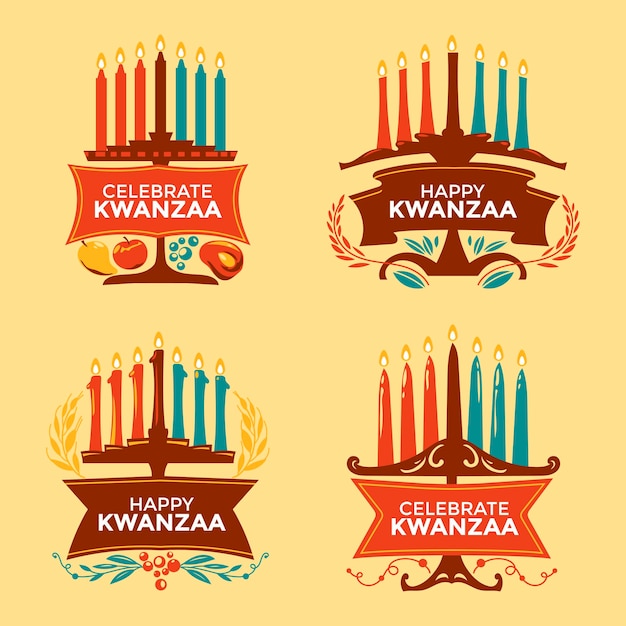 Set of Happy Kwanzaa holiday concept with decorate seven candles and fruit