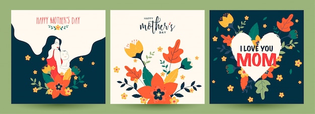 Set of Happy Mother's Day celebration greeting card 