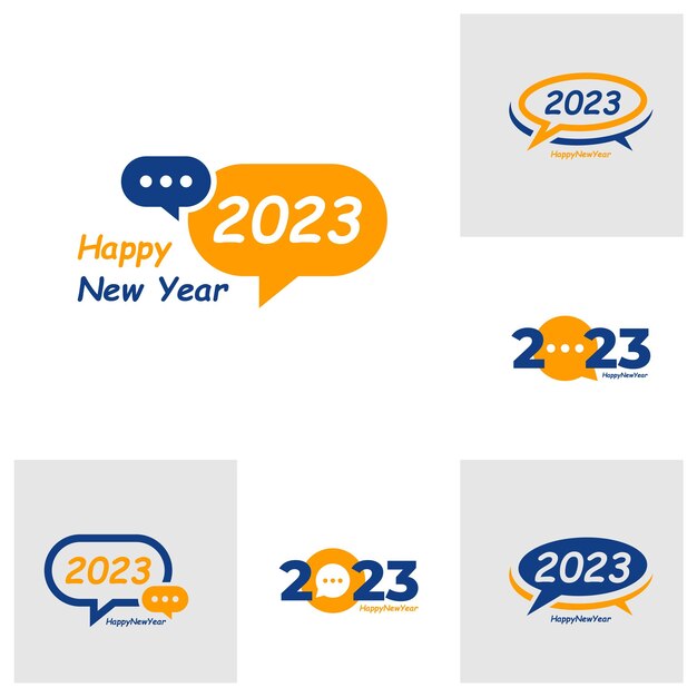 Set di testo happy new year 2023 con concetto di design chat copertina del diario aziendale per il 2023 con desideri brochure modello di progettazione carta banner illustrazione vettoriale isolato su sfondo bianco