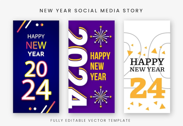 Set of Happy New Year 2024 creative vertical banners