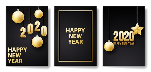 Set of happy new year greeting card design