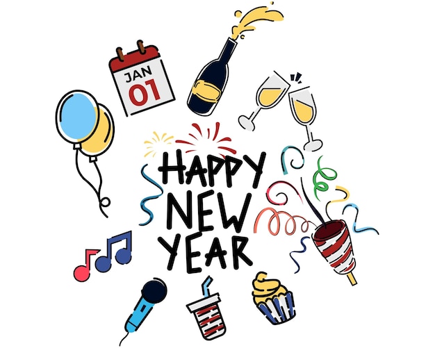 Vector set of happy new year party web icons