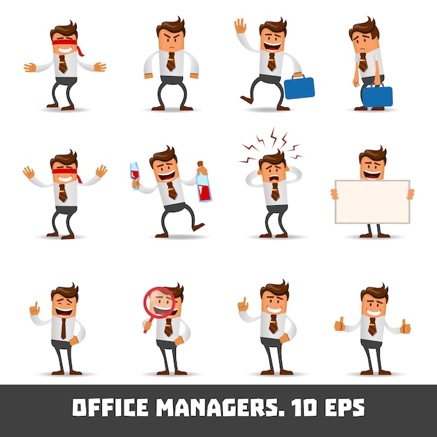 Vector set of happy office man.