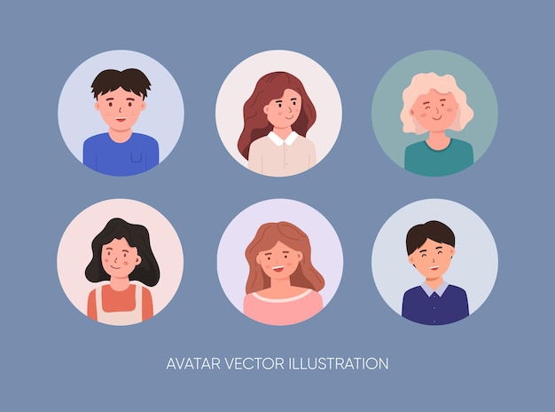 Set of happy people avatars for social media or website