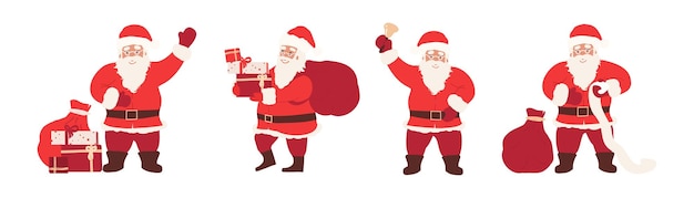 Set Happy Santa Clauses met cadeauzakje, met cadeautjes in verschillende posities, kerstconcept