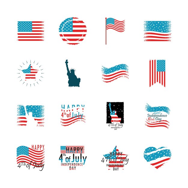 Vector set of happy th of july