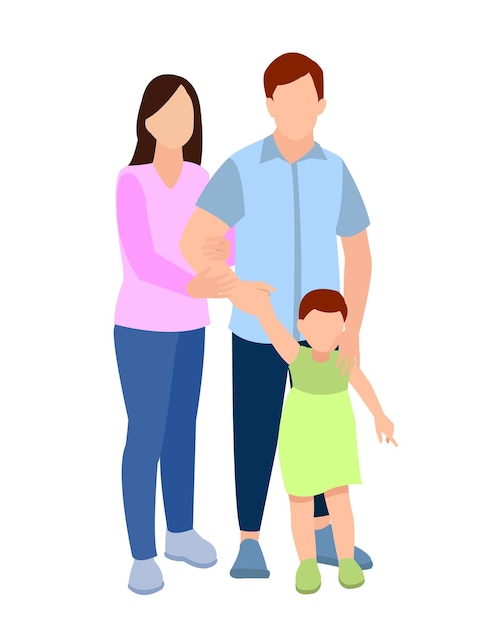 子供を持つ幸せな伝統的な異性愛家族のセット笑顔の母父と子供たち白い背景に分離されたかわいい漫画のキャラクターフラット スタイルのカラフルなベクトル図