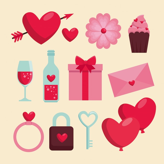 Vector set happy valentine day celebration with decoration