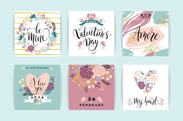 Set of happy valentines day cards.