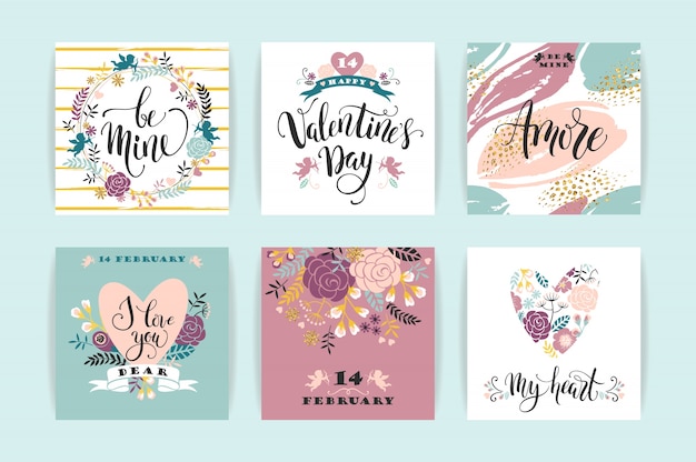 Set of Happy Valentines Day cards.