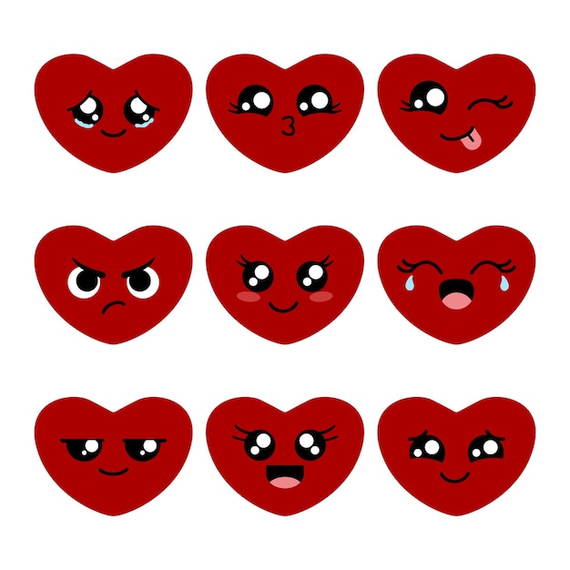 Set hart emoticon vector