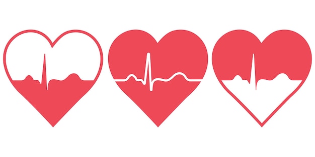 Set harten met bloedpuls vector iconen symbool van gezondheid teken gezonde levensstijl hart in goede vorm