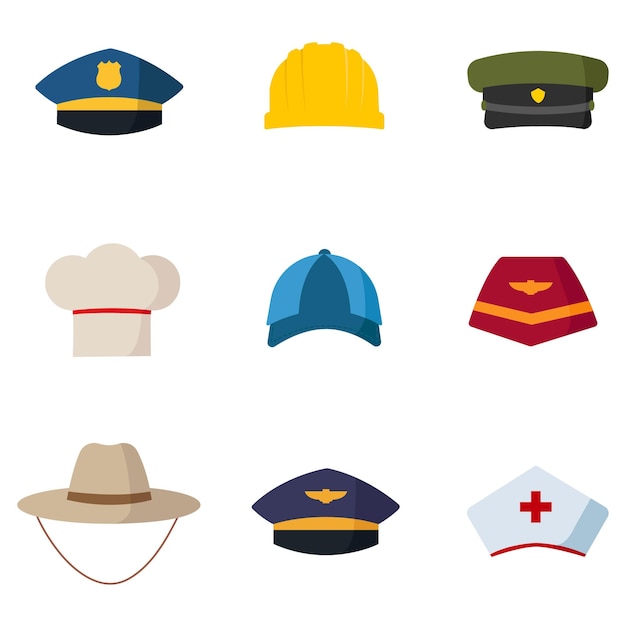 Vector set of hat icons of various professions careers flat illustration vector