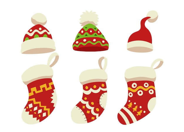 Set of hat and Sock Christmas Decorations Collection