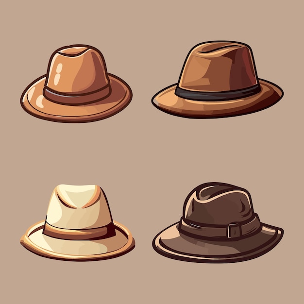 A set of hats with the same color as the caps vector art illustration