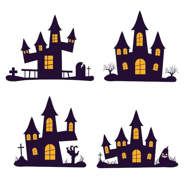 set of haunted houses halloween vector illustration