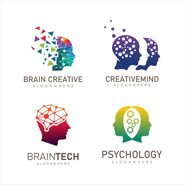 Set Of Head tech logo robotic technology mind template designs illustration